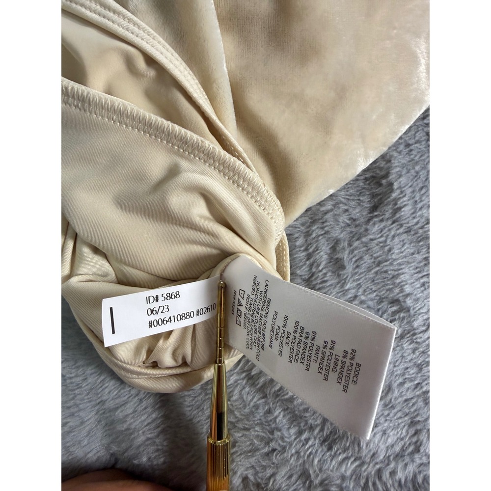 Express Body Contour Crushed Velvet V Neck Bodysuit Champagne Spaghetti Strap L - Picture 7 of 7